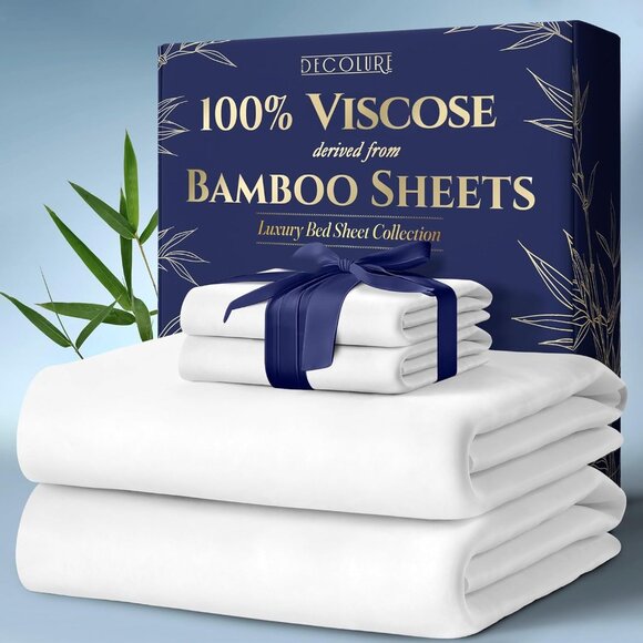 10- NIB Bamboo Sheets King Size 4pcs -Ultra Soft & Luxuriously Cooling, 17" Deep - Picture 2 of 8